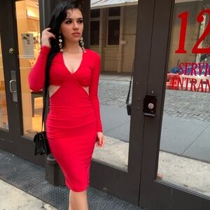 Fashion Nova Red Dreams Come True Midi Dress Size Small